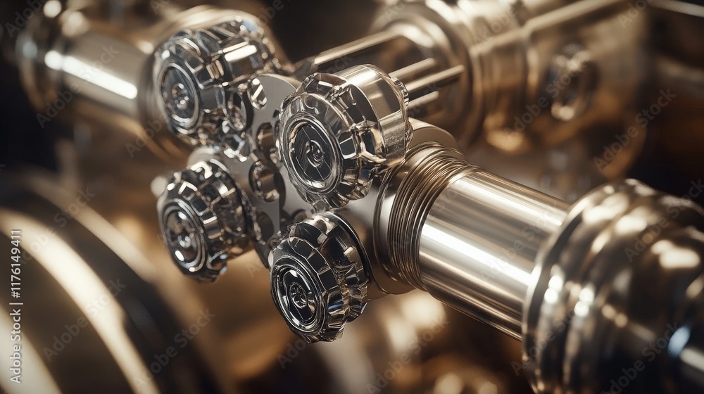 Poster intricate brass and metal mechanism showcasing precision engineering in a close-up view highlighting