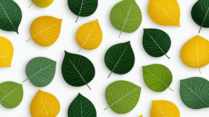 abstract leaf pattern with bold green and yellow tones, contemporary style, ideal for nature-inspired decor, isolated on white background