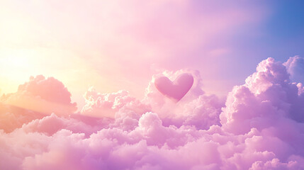 Heart-Shaped Cloud in a Pink Sunset Sky Symbolizing Love and Serenity - Concept of Romantic Dreamscape and Peaceful Atmosphere. Valentine's Day