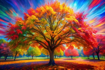 Abstract Colorful Tree Leaves, Bright Vivid Autumn Foliage, Nature Design Background
