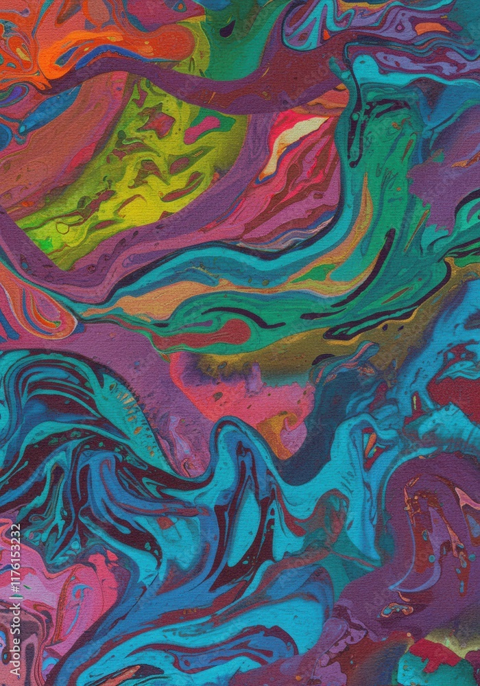 Poster vivid abstract fluid art with colorful swirls and organic patterns