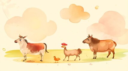 donkey cow animals watercolor farm duck illustration pig chicken watercolor animal farm illustration donkey cow chicken horse barn cute baby childcare center decor poster print baby shower - Powered by Adobe