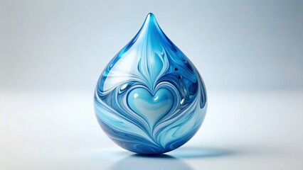 Fototapeta premium Abstract Heart-Shaped Blue Liquid Drop 3D Render, Creamy White Background - Stock Photo