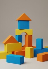 Obraz premium Colorful wooden blocks stacked in creative tower arrangement for child's play