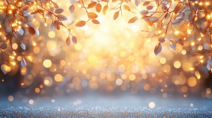 glowing fairy lights soft string lights glowing in warm tones against a blurred background clear area in the middle for text focus on festive theme whimsical overlay garden party b