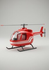 Red toy helicopter with white stripe on minimalist background