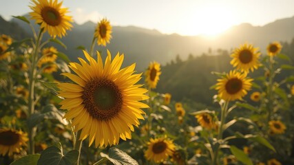 Obraz premium Sunshine images, sunflower field in the morning
