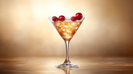 Cranberry martini cocktail with ice in a glass.