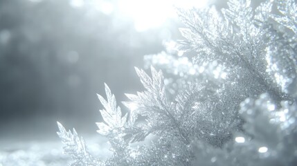Obraz premium ice crystals macro macro view of ice crystals forming intricate patterns against a frosted white background open space for text placement close up wintry theme ethereal composite f