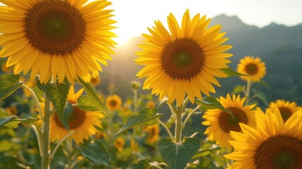 Obraz premium Sunshine images, sunflower field in the morning