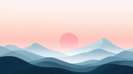 Abstract Blue Mountain Range with Pink Sunset