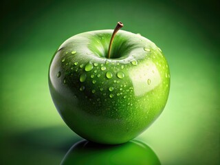 Green Apple Button: Surreal Macro Photography, Nature's Interface, Close-up Still Life, Digital Art, Abstract Design