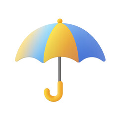 Blue and yellow umbrella protecting from rain on transparent background