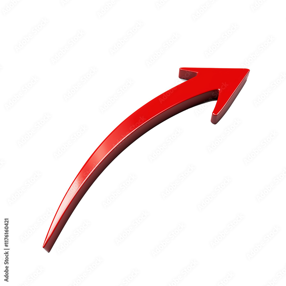 Poster 3d red arrow pointing up representing growth on transparent background