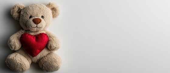 valentines day teddy bear plush teddy bear holding a red heart against a white background leaving the center clear for text copy space adorable theme whimsical manipulation kid s r