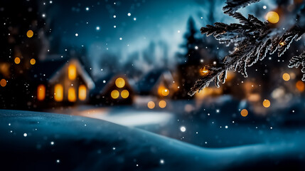 Obraz premium Snowy Village Under Starry Night