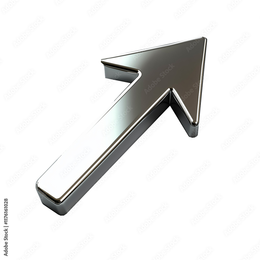 Poster Diagonal silver arrow pointing up right on transparent background
