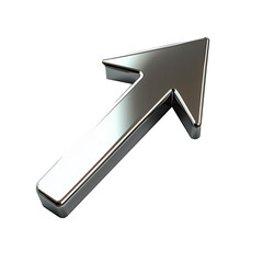 Diagonal silver arrow pointing up right on transparent background