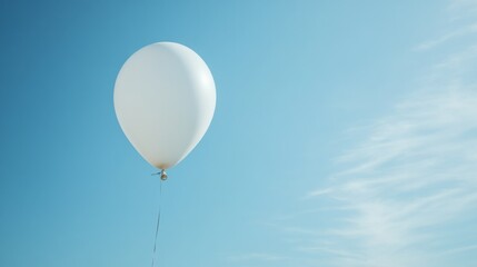 Obraz premium Single white balloon floats gently against a serene blue sky.