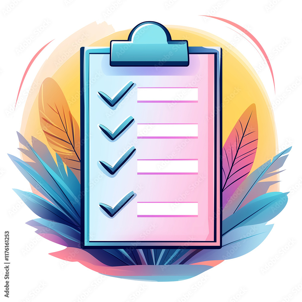 Poster clipboard with check marks on transparent background, showing completion of tasks