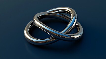 Fototapeta premium 3D model of interlocked rings with light reflections on a rich blue background