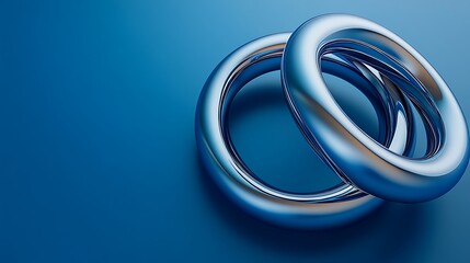 Fototapeta premium Creative 3D abstract interlocked rings placed on a smooth blue surface