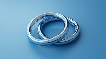Fototapeta premium Creative 3D abstract interlocked rings placed on a smooth blue surface