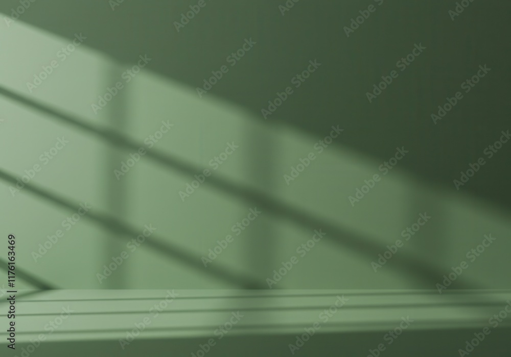 Poster minimalist green wall with soft window light and shadow patterns