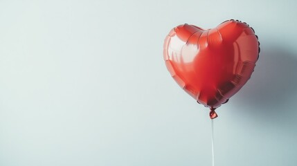 Fototapeta premium Red heart-shaped balloon floats against a light blue background.