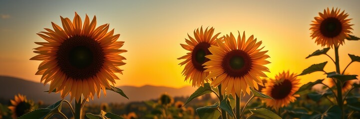 Obraz premium Sunshine images, sunflower field in the morning