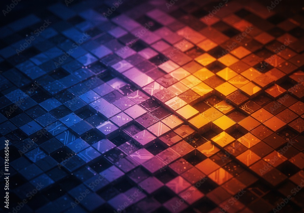 Poster vibrant geometric tiles with abstract pattern in gradient colors