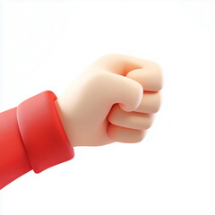 A cute cartoon-style hand shape with a clenched fist hand 3D rendering image. Isolated on white background.