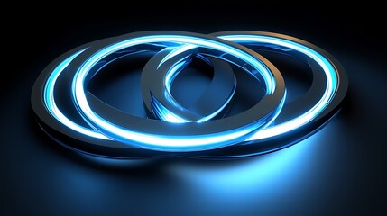 Abstract 3D interconnected rings with glowing blue highlights and shadows