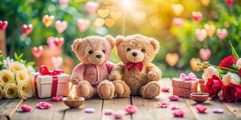 Adorable Teddy Bears Valentine's Day Miniature Tilt-Shift Scene