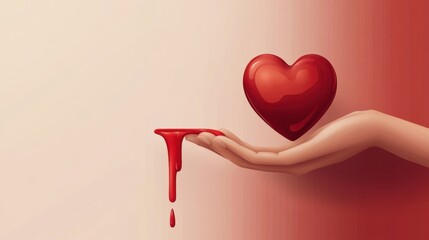 A Heartfelt Offering: Red Heart Dripping Love on Open Hand