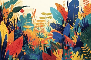A Vibrant Abstract Composition of Colorful Leaves and Flowers