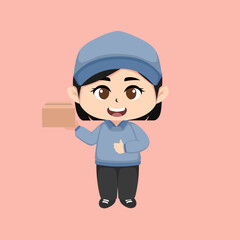 Chibi cute delivery girl suitable for pamphlets, banners, stickers