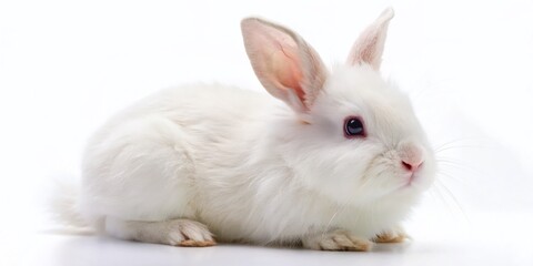 Adorable White Rabbit Aerial View, Isolated on White Background - Stock Photo