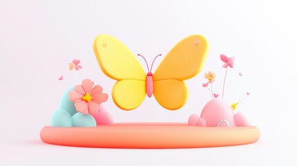 Cute butterfly render white background digital art minimalist close-up