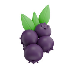 3d icon blueberry with leaves