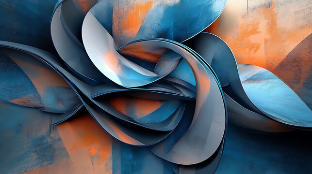 Blue abstract 3D design with flowing curves on a vibrant colored background
