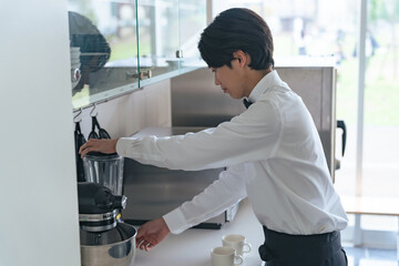 cafe, kitchen, man, staff, barista, waiter, clerk, coffee, cup, restaurant, part-time job, work,...