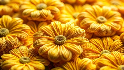 Aerial View Abstract Yellow Yarn Flowers, Vibrant Colorful Floral Background