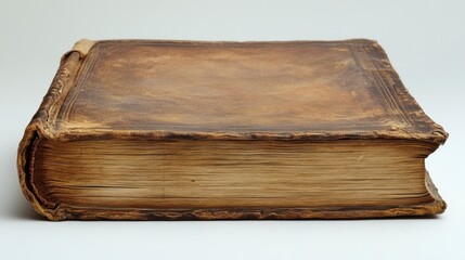 Antique leather-bound book, aged, worn, showing texture and time.