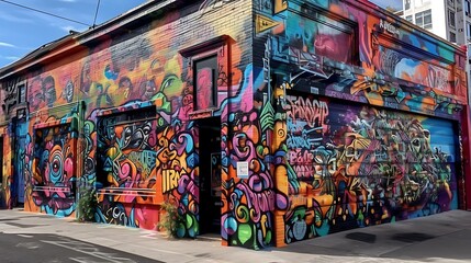 Vibrant Mural Adorns Urban Building Exterior Wall