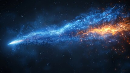 Cosmic Fire Trail. Blue And Orange Energy Wave On Black Background. Space And Fantasy Concept,