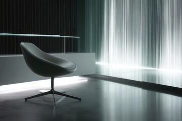 Modern Minimalistic Design of a Stylish Chair in a Brightly Lit Contemporary Space with Soft Lighting and Sleek Architectural Features