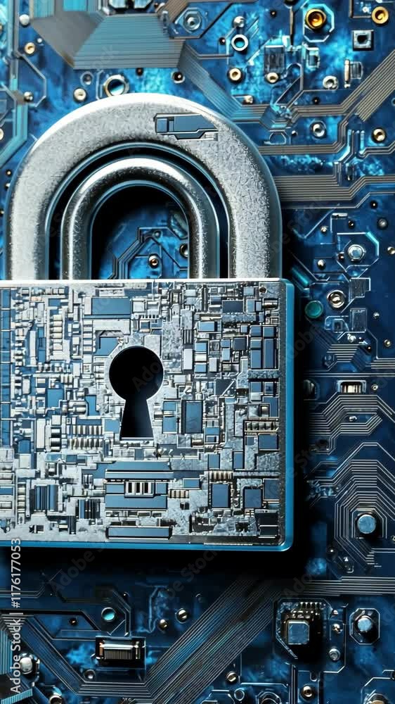 Aufkleber security lock integrated with a circuit board design representing digital protection and technology 
