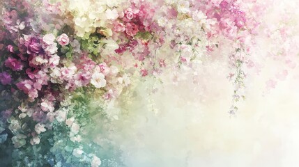 Obraz premium floral watercolor soft watercolorpainted flowers in pastel tones framing edges with a clean central area for text close up artistic theme whimsical manipulation canvas paper backdr