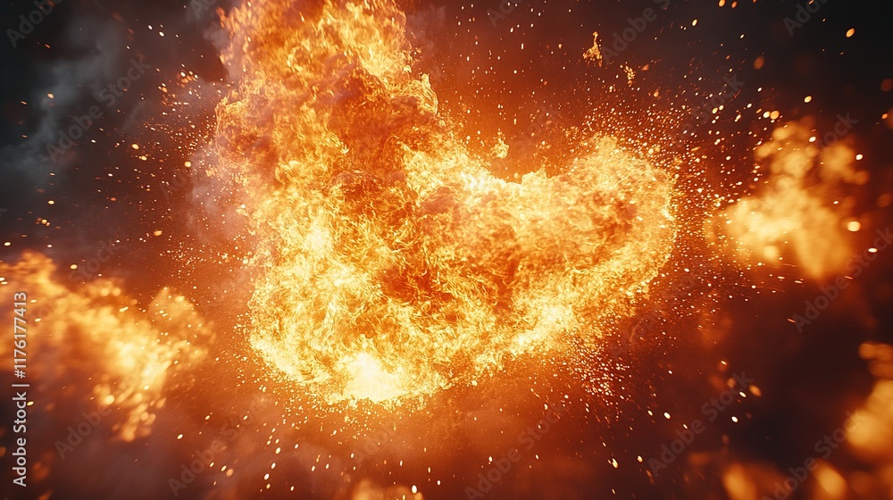 Poster a vibrant explosion of fire and sparks, creating a dramatic and dynamic visual effect.